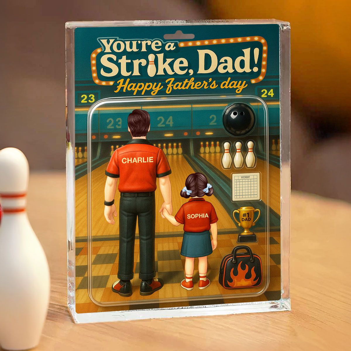 You're a Strike Dad Bowling Custom Figure Personalized Acrylic Block Plaque, Father's Day Gift for Dad, Gift for Husband