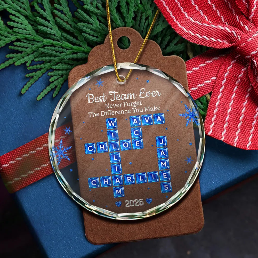 Crossword Crystal Best Team Ever Never Forget The Difference You Make - Personalized Circle Glass Ornament