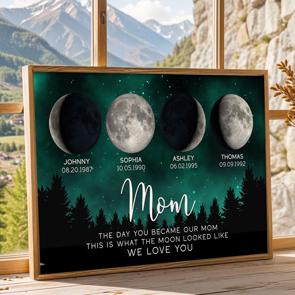Galaxy Night The Day You Became Mom Custom Birth Moon Phase Personalized Canvas, Heartfelt 2025 Mother's Day Gift