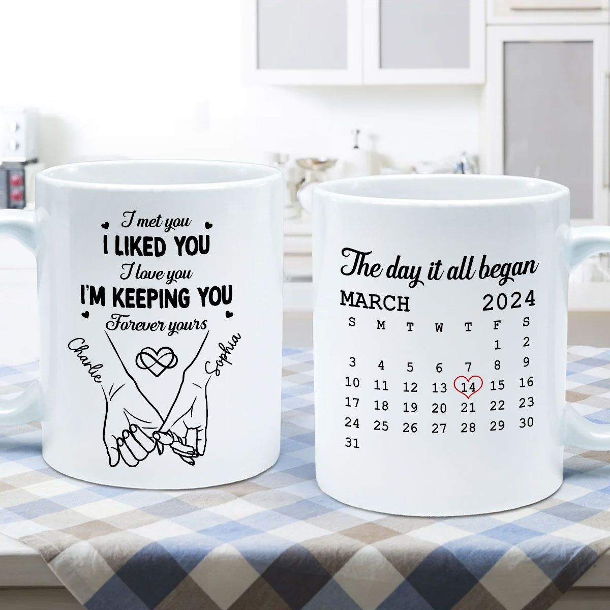 Couple Hand in Hand Valentine's Day Gift Anniversary Calendar Keepsake Wedding Gift Personalized Mug