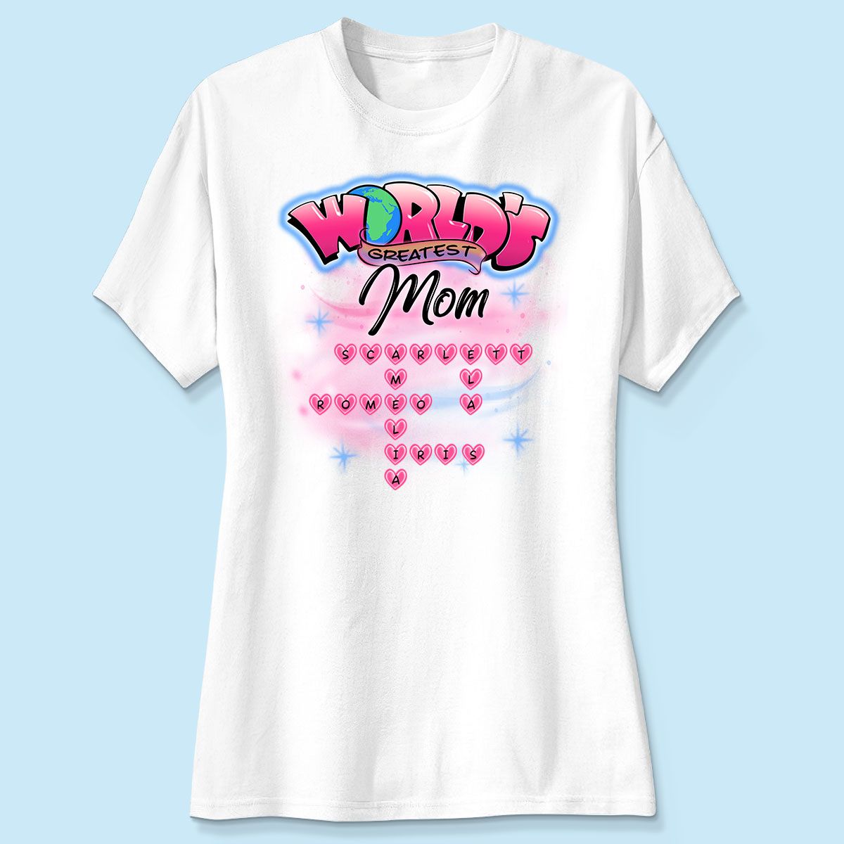 Airbrushed Mom Grandma Kids Names Crosswords Personalized Shirt, Mother's Day Shirt for Mom, for Grandma