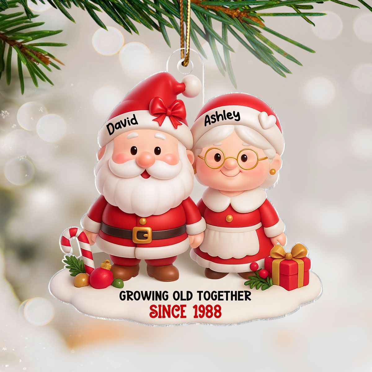 Santa Couple Growing Old Together Personalized Acrylic Ornament, Anniversary, Christmas Gift for him, Gift for her