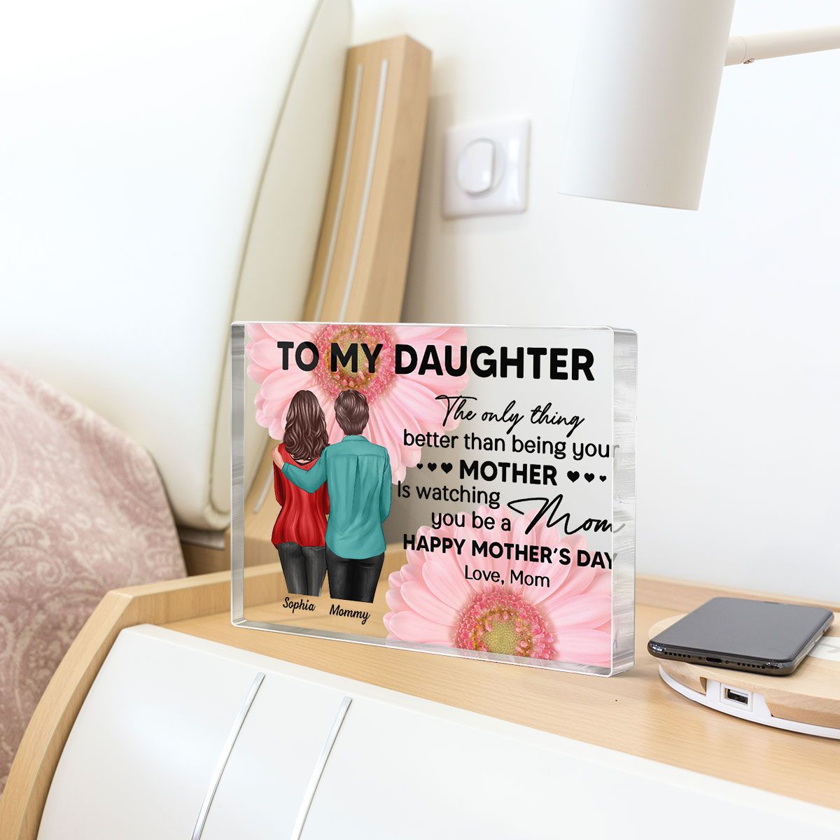 Daisy Flower To My Daughter From Mom Happy Mother's Day Personalized Rectangle Acrylic Block Plaque