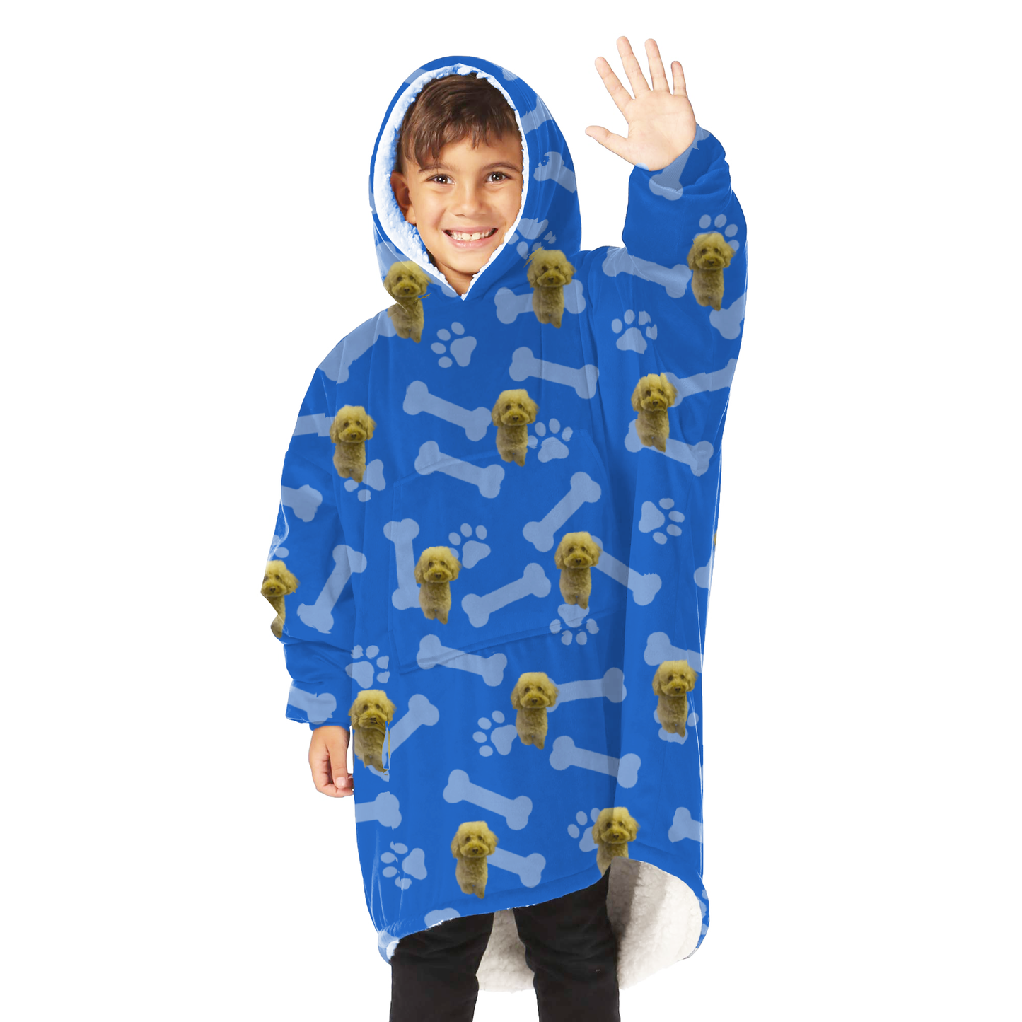 Personalized Blanket Hoodie With Dog Cat Photo Oversized Sweatshirt Blanket Warm Cozy Star Hooded Blanket