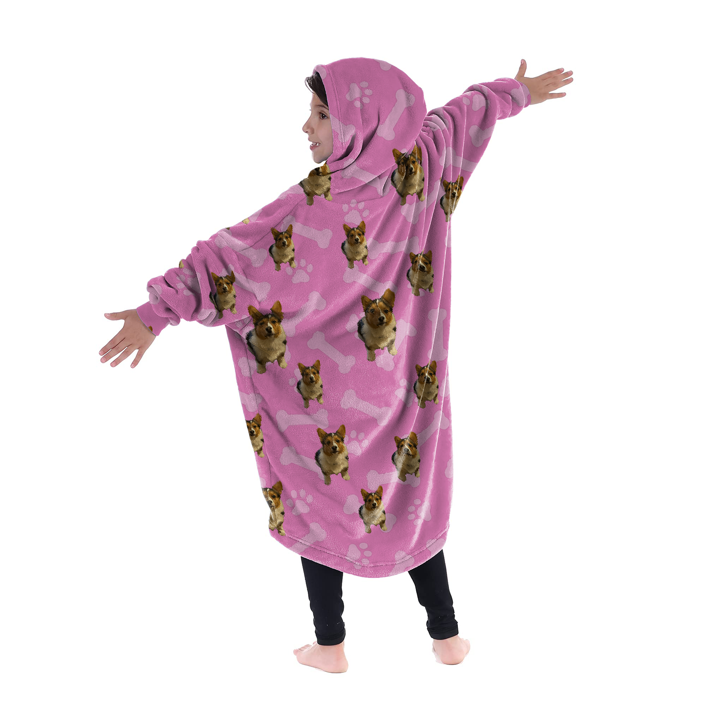 Personalized Blanket Hoodie With Dog Cat Photo Oversized Sweatshirt Blanket Warm Cozy Star Hooded Blanket