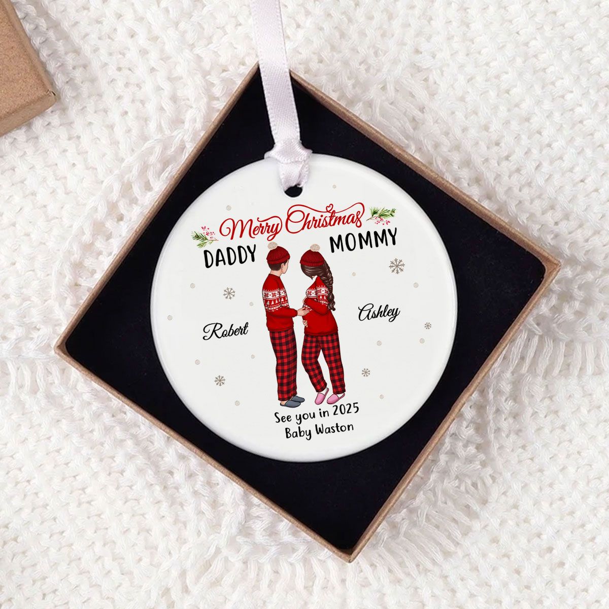 Expecting Parents Ornament, Merry Christmas Mommy Daddy, See You in 2025 Ornament