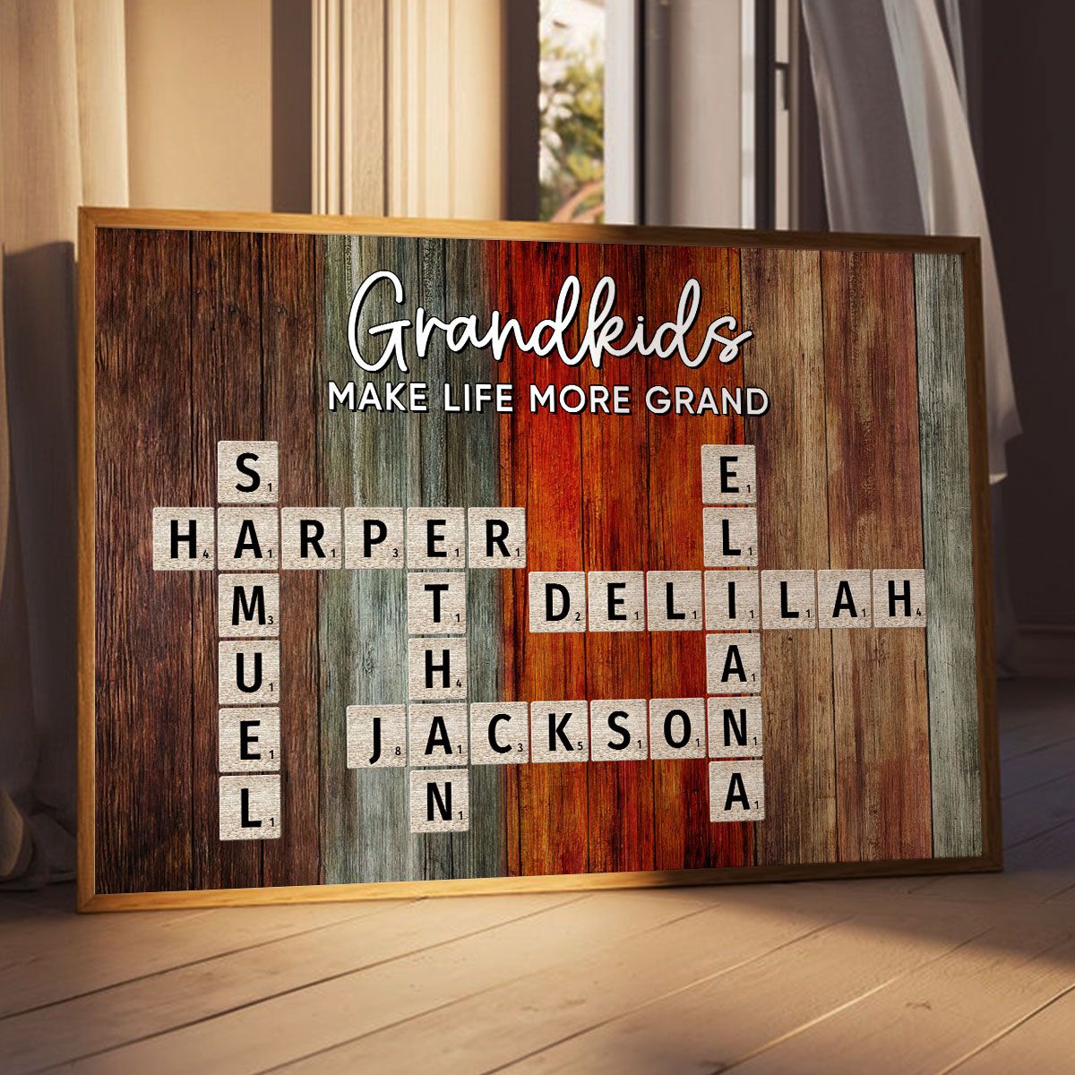 Grandkids Make Life More Grand Colorful Palette Heart Crossword Puzzle Art Personalized Canvas