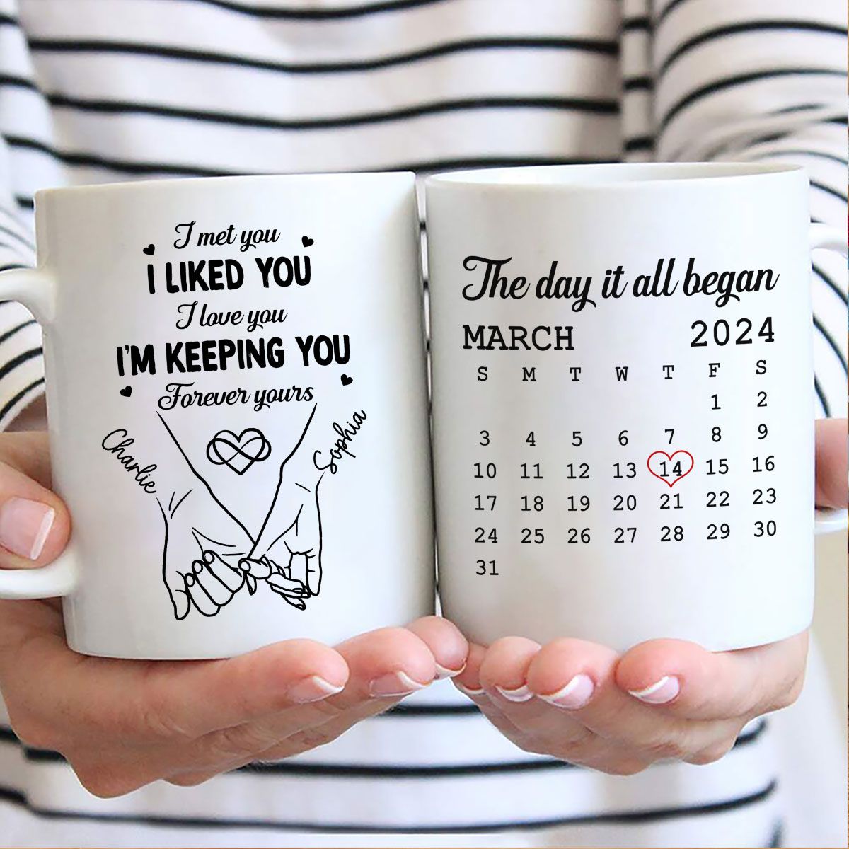 Couple Hand in Hand Valentine's Day Gift Anniversary Calendar Keepsake Wedding Gift Personalized Mug