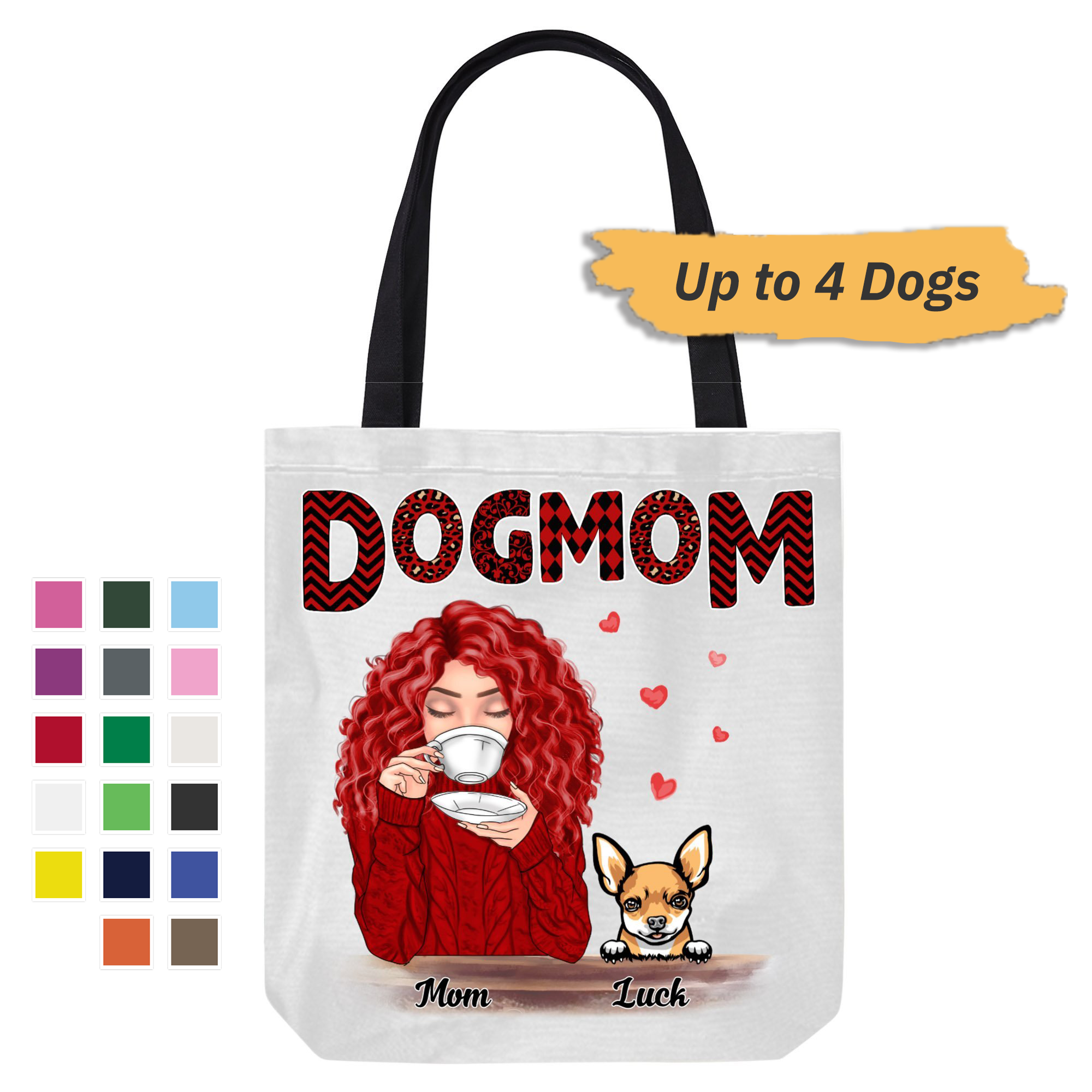 Dog Mom Red Patterned Personalized Canvas Bag