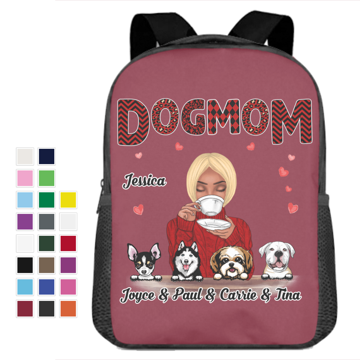 Dog Mom Red Patterned Personalized Leisure Outdoor Sports School Bag