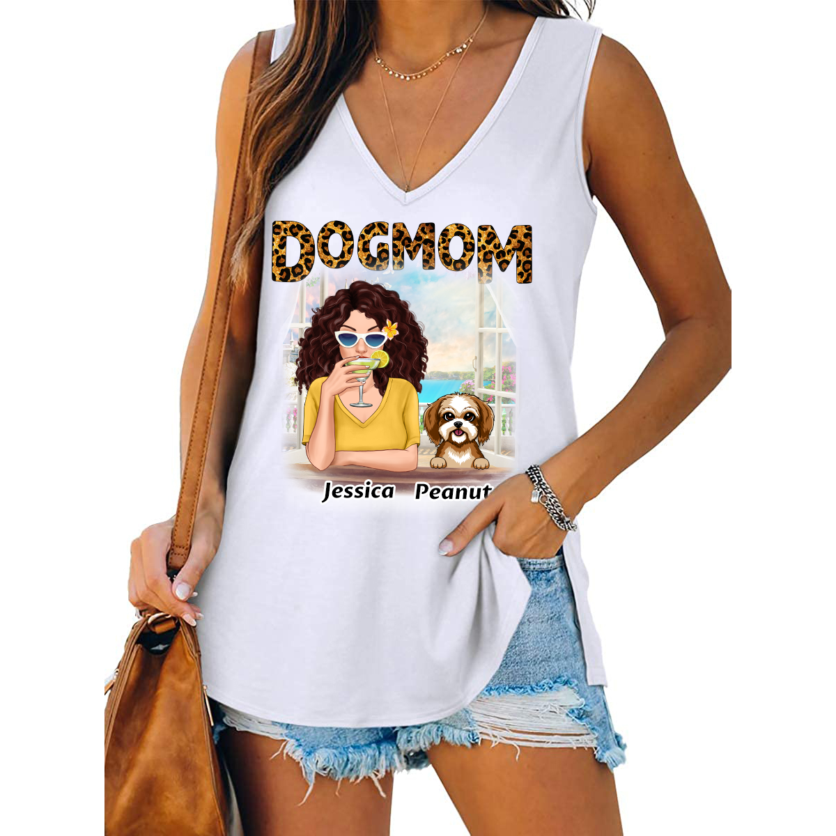 Dog Mom Different Pattern Personalized Women Tank Top V Neck Casual Flowy Sleeveless