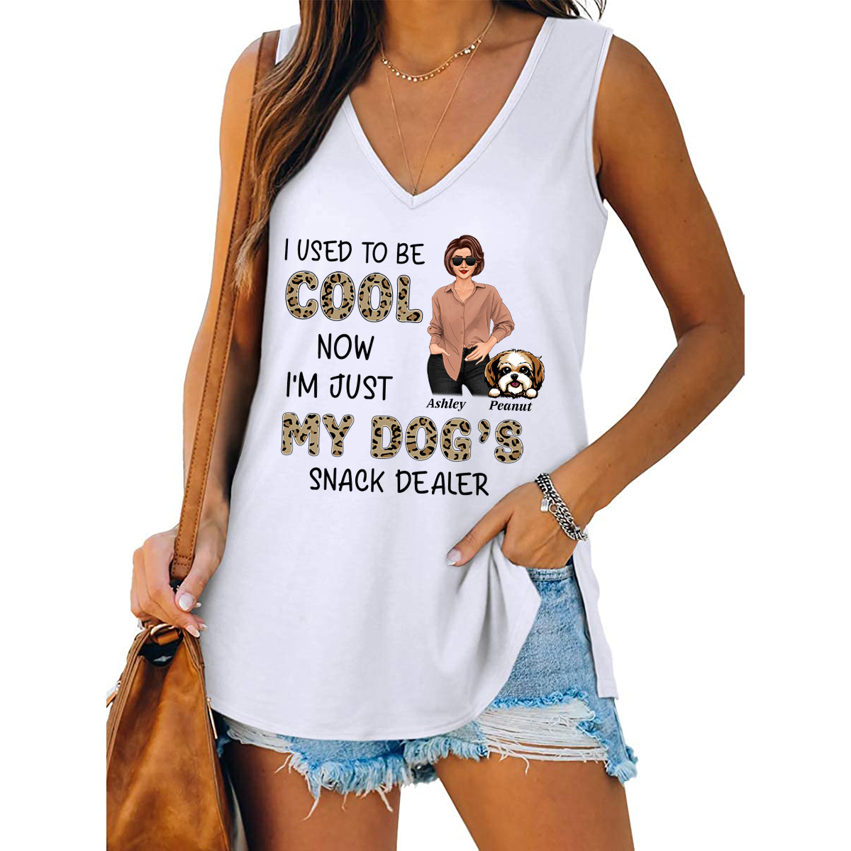 Used To Be Cool Now Dogs Snack Dealer Posing Woman Personalized Women Tank Top V Neck Casual Flowy Sleeveless