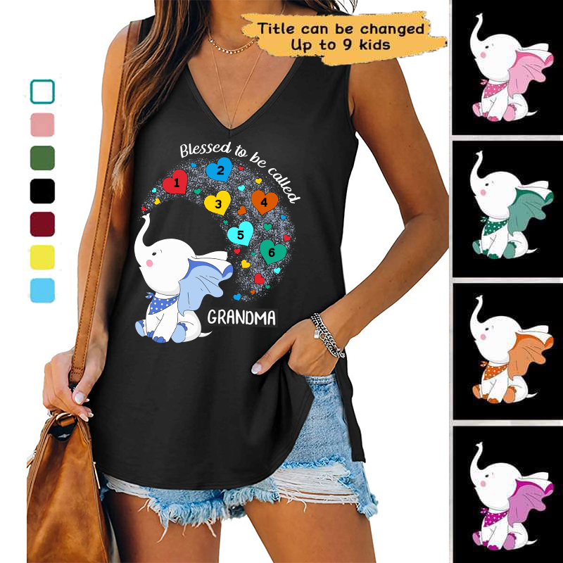 Elephant Grandma Sprays Hearts Personalized Women Tank Top V Neck Casual Flowy Sleeveless