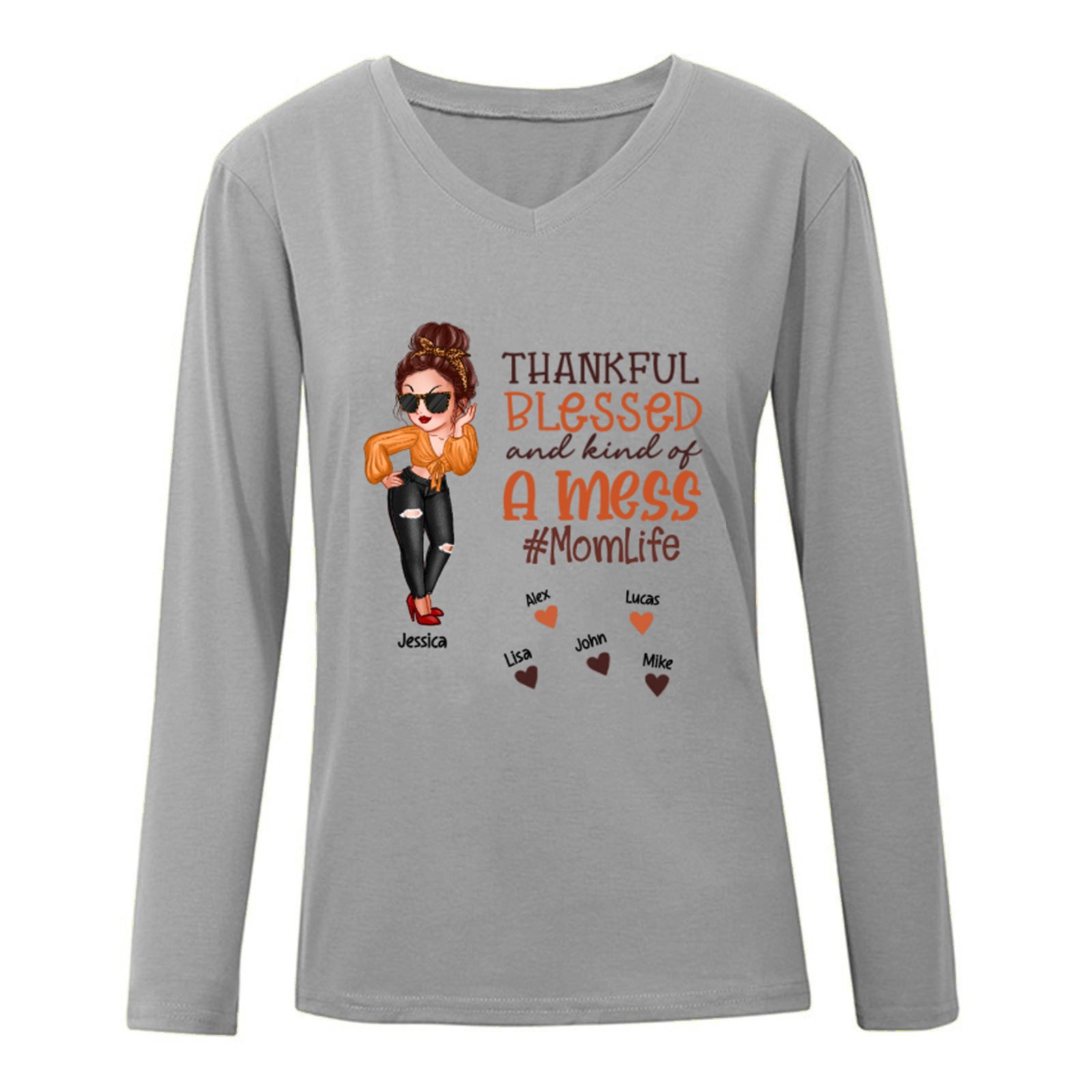 Thankful Blessed Kind Mess Mom Life Thanksgiving Long Sleeve Shirt