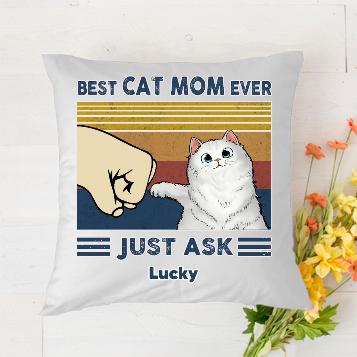 Best Cat Mom & Cat Dad Fluffy Cat Personalized Polyester Linen Pillow