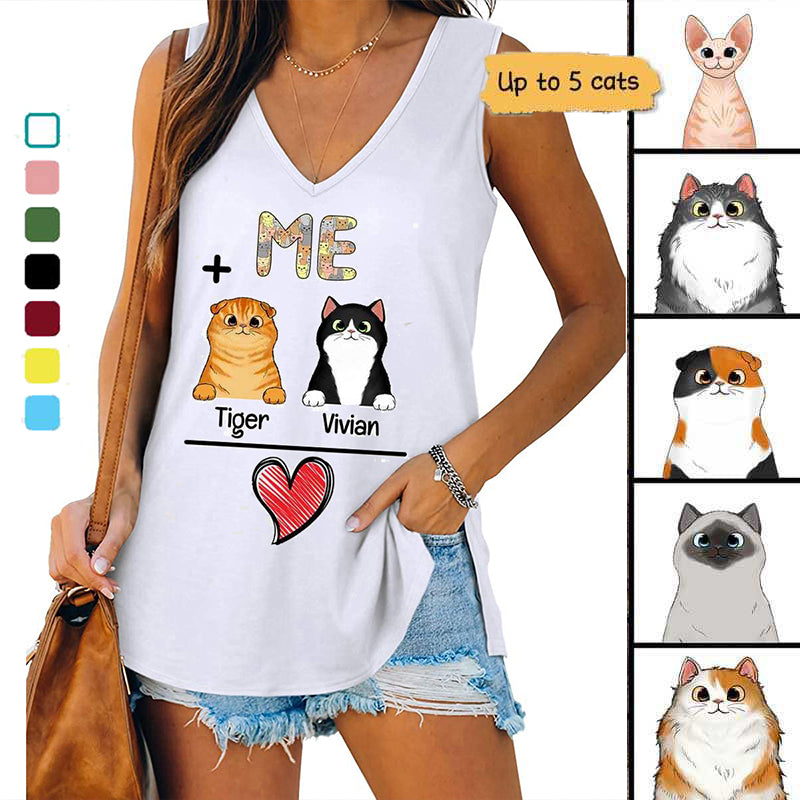 Me And Cats Is Love Personalized Women Tank Top V Neck Casual Flowy Sleeveless