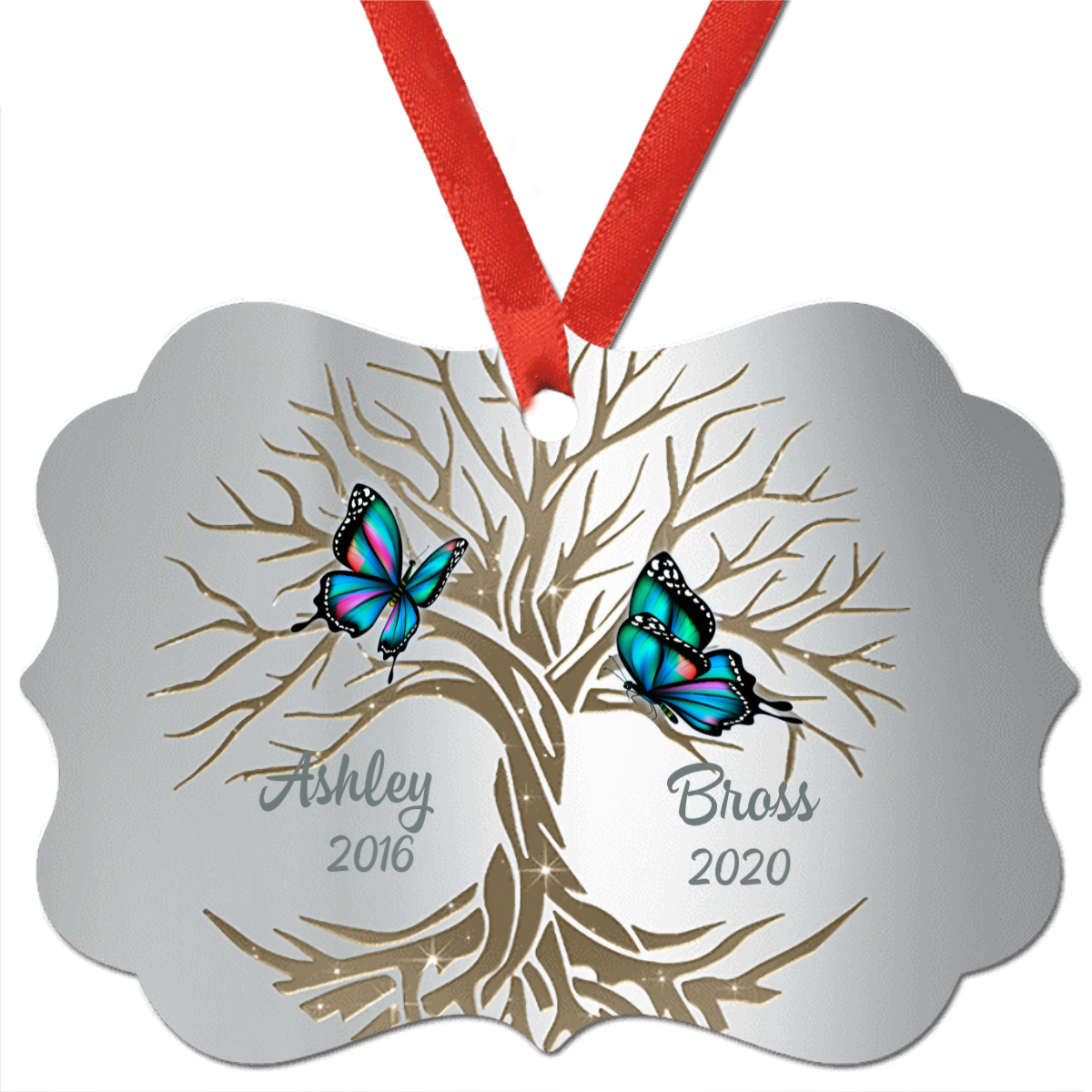 Butterfly Tree Memorial Personalized Circle Christmas Ornament