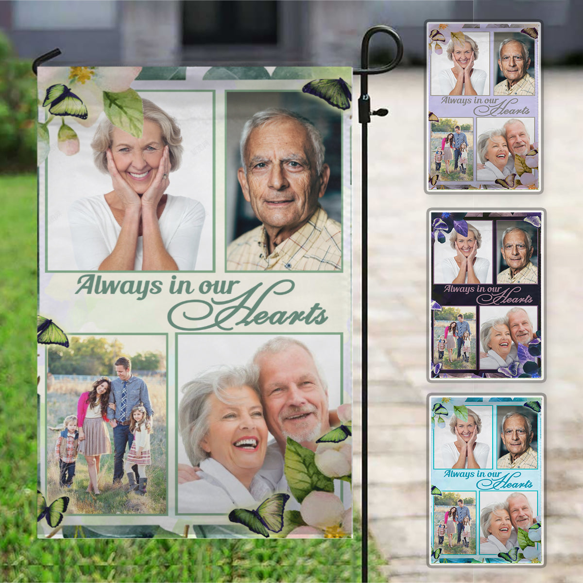 Always In Our Hearts 4 Photos Personalized Photo Memorial Garden & House Flag