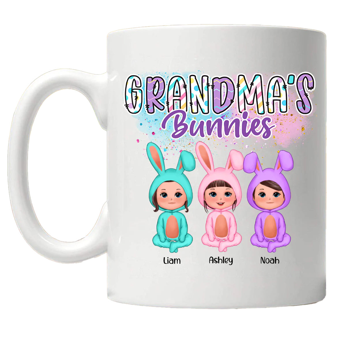 Bright Colors Pattern Grandma‘s Bunny Doll Kids Easter Personalized Mug (Double-sided Printing)