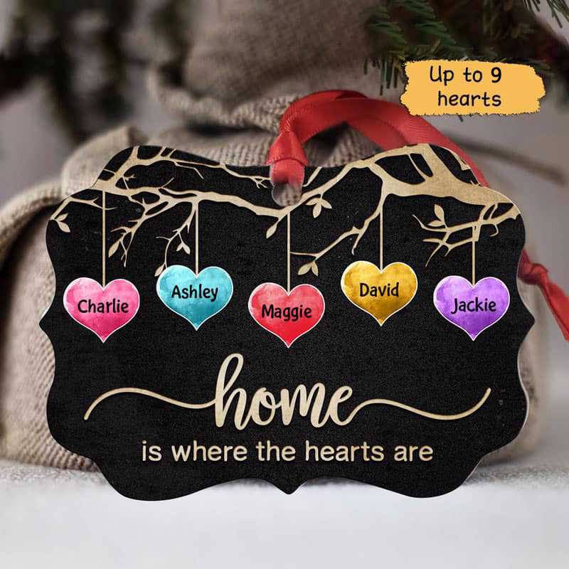 Hearts On Tree Watercolor Personalized Christmas Ornament