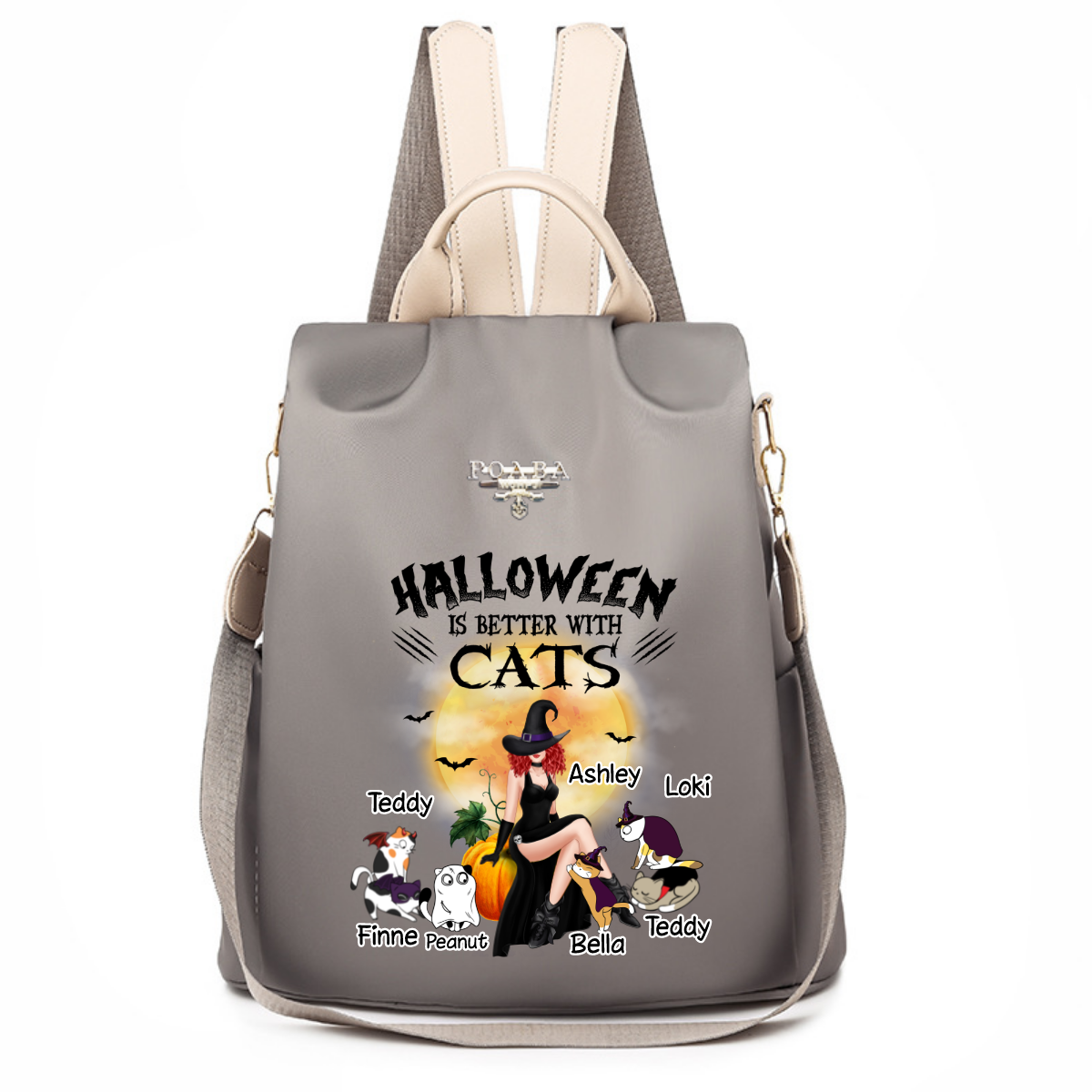 Halloween Witch Sitting On Pumpkin With Cats Personalized Backpack