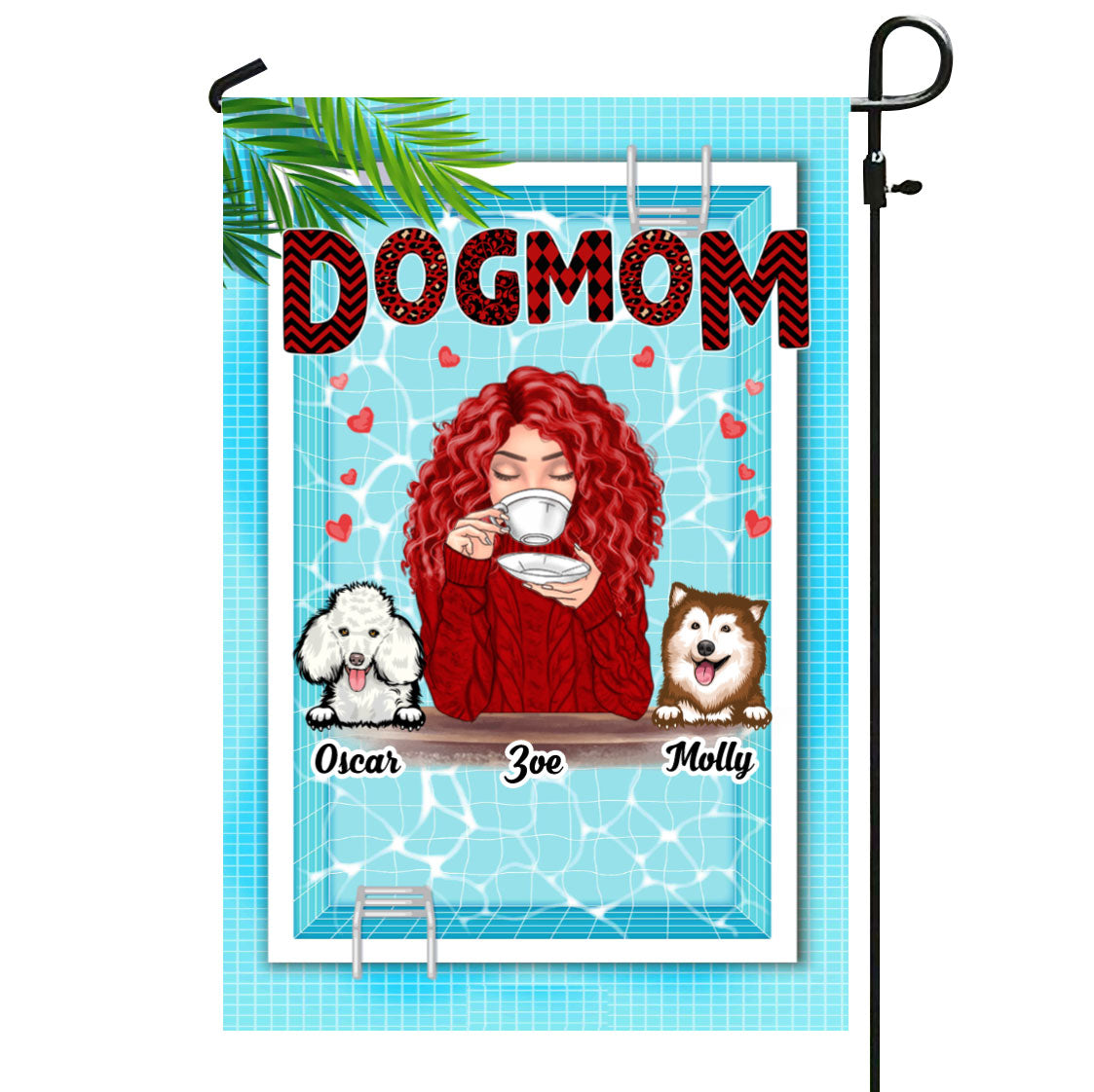 Dog Mom Red Patterned Personalized Names & Designs Garden Flag