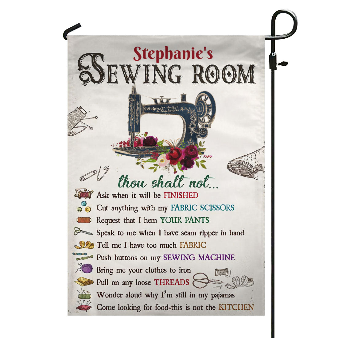Personalized Indoor Decor Sewing Room Rules - Personalized Graden & House Flag