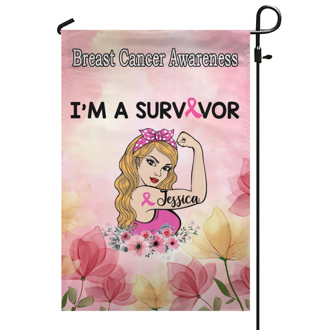 Breast Cancer Survivor Strong Woman Personalized Name Garden Flag