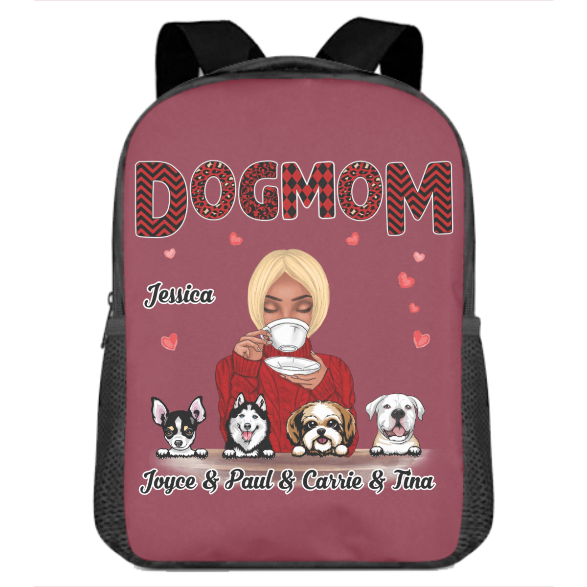 Dog Mom Red Patterned Personalized Leisure Outdoor Sports School Bag