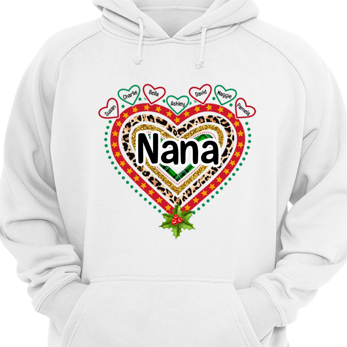 Christmas Rainbow Heart Mom Grandma Personalized Hoodie Sweatshirt