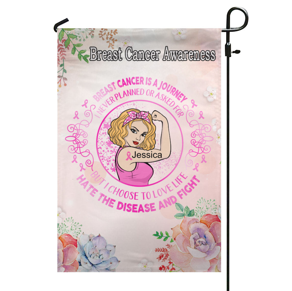 Breast Cancer Warrior Circle Personalized Name Garden Flag