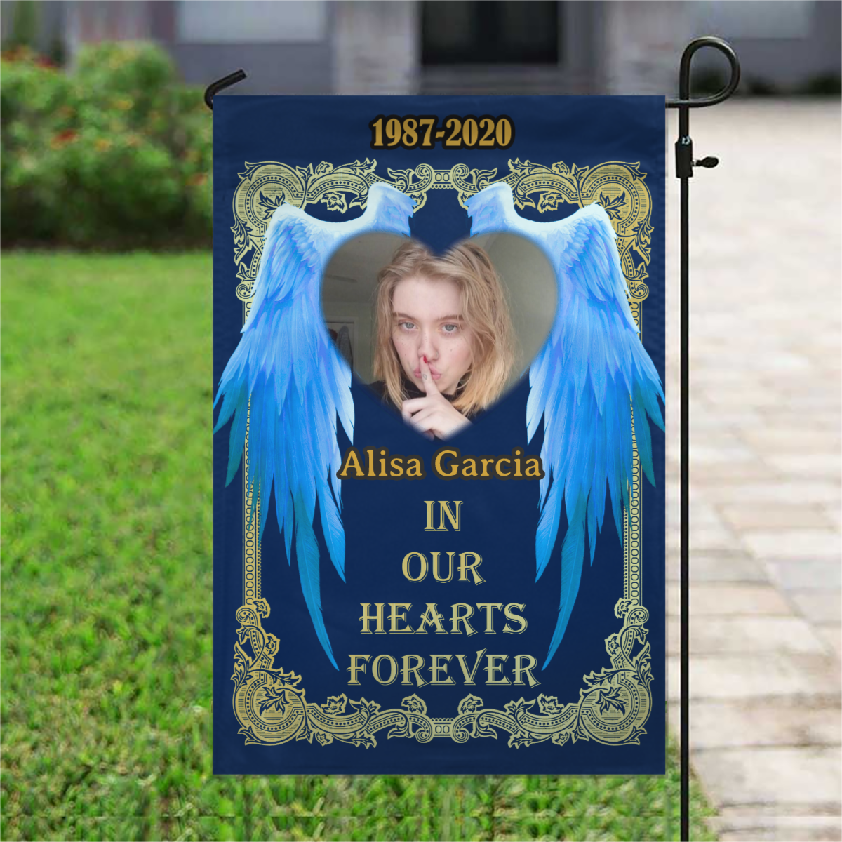 In Our Hearts Forever  Personalized Photo Memorial Garden & House Flag