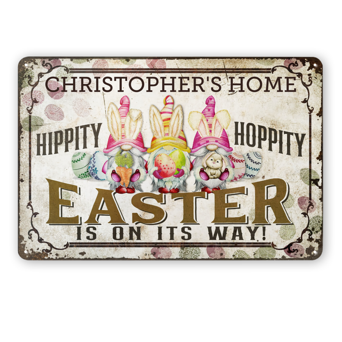 Personalized Rabbit Easter Gnomes Hippity Hoppity Customized Classic Metal Signs