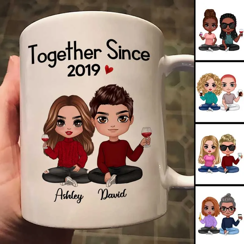 Together Since Doll Couple Sitting - Gift For Couples -  Personalized Custom Mug