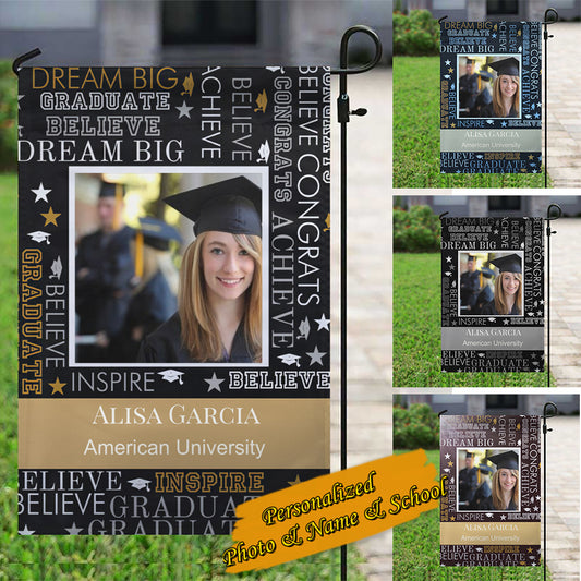 Personalized Graduate Word Art with Photo Garden Flag