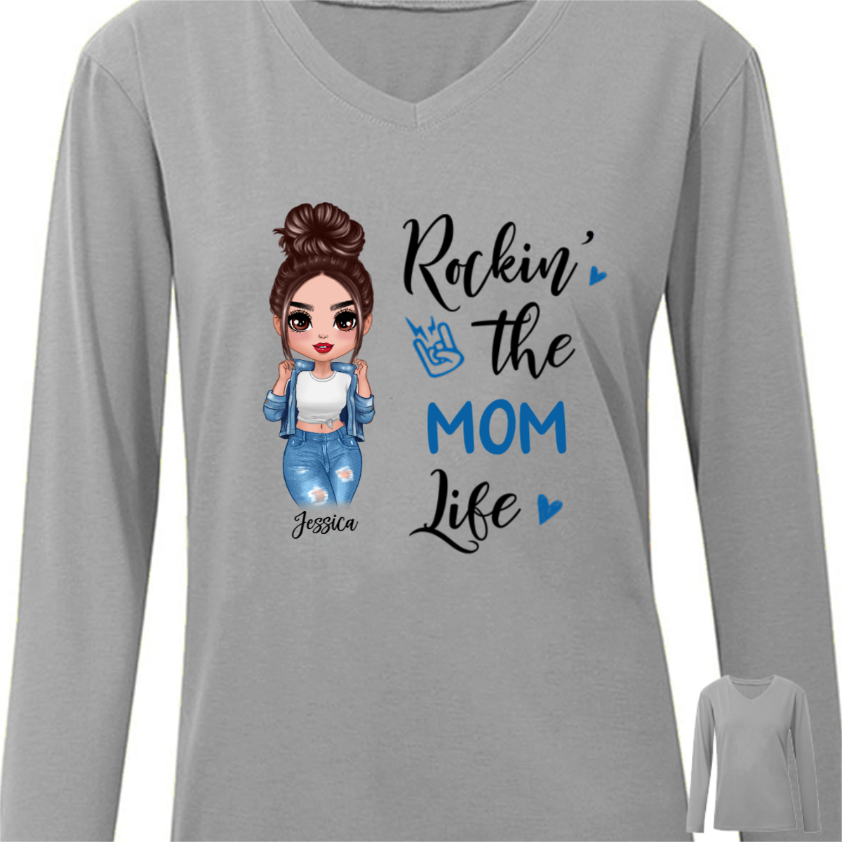 Rockin‘ The Mom Grandma Life Doll Personalized Long Sleeve Shirt