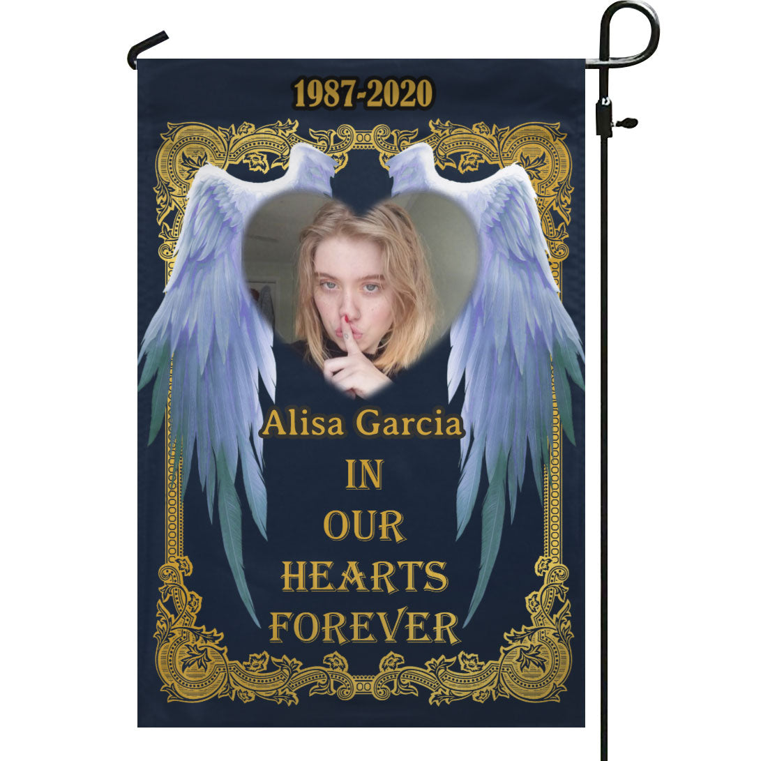 In Our Hearts Forever  Personalized Photo Memorial Garden & House Flag
