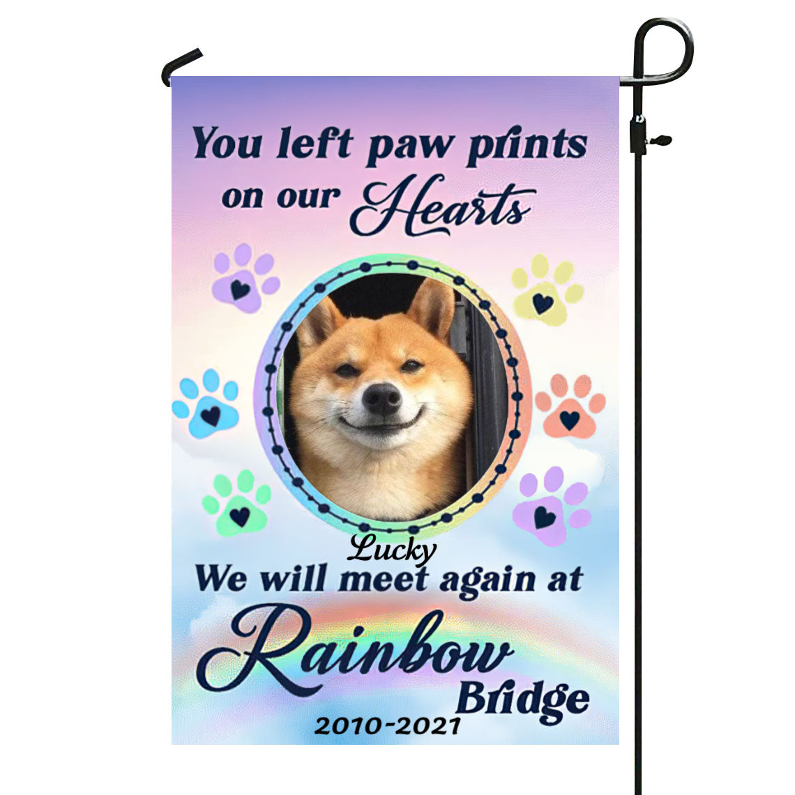 Will Meet At Rainbow Bridge Pet Memorial Photo Personalized Garden Flag