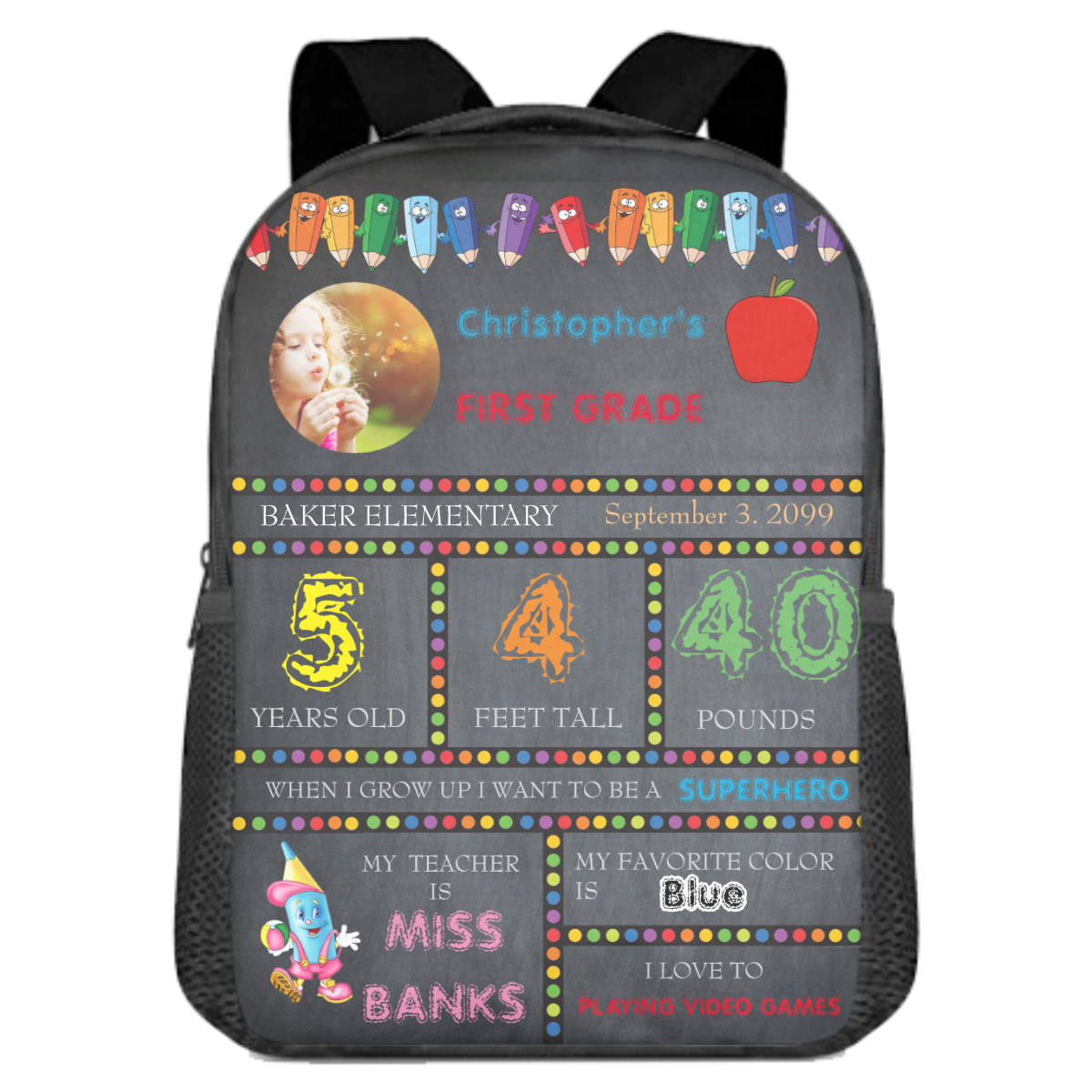 Personalized Photo/Name/Text School Bags