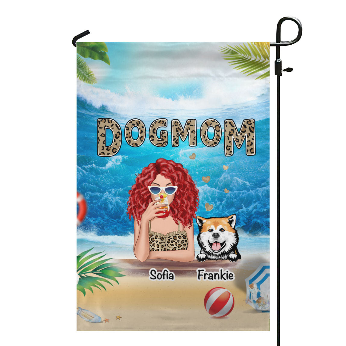 Summer Dog Mom Personalized Leopard Garden Flag