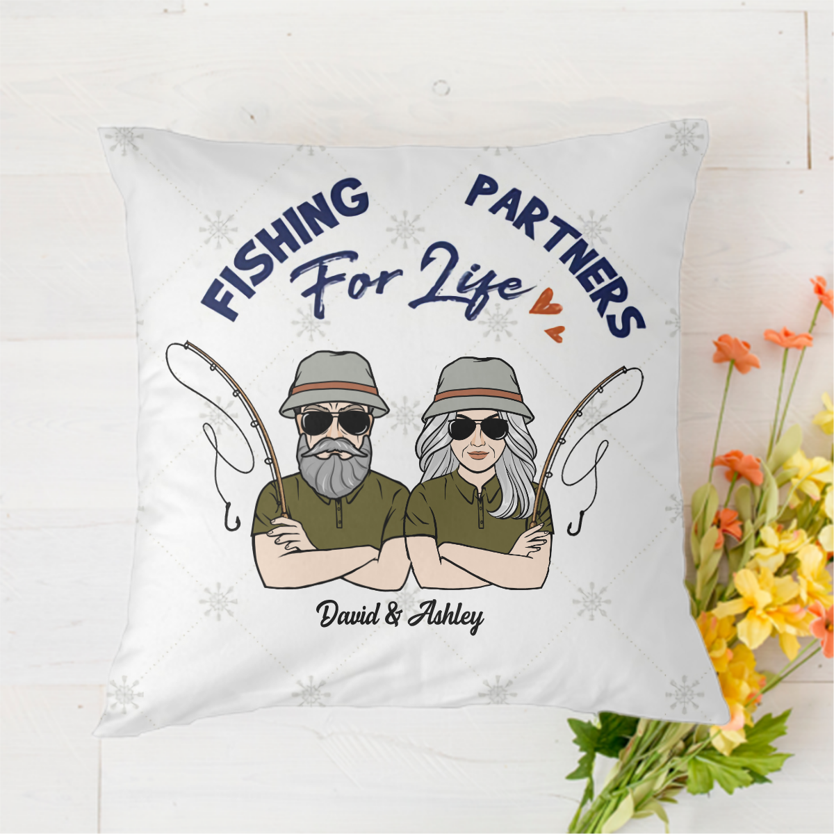 Husband Wife Fishing Partners Personalized Polyester Linen Pillow