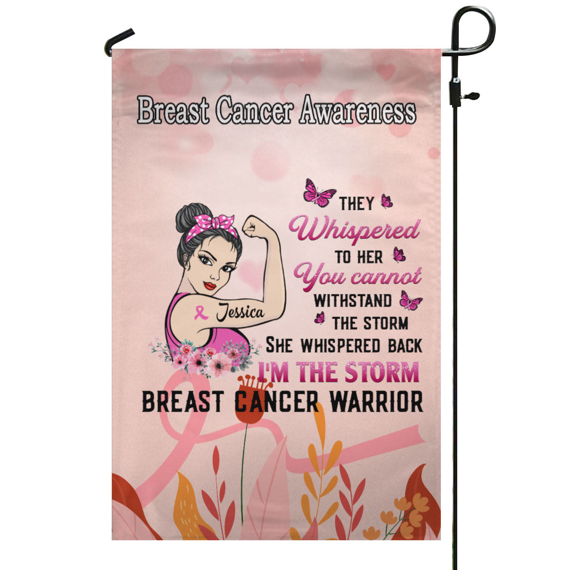 Breast Cancer Warrior The Storm Strong Woman Personalized Name Garden Flag