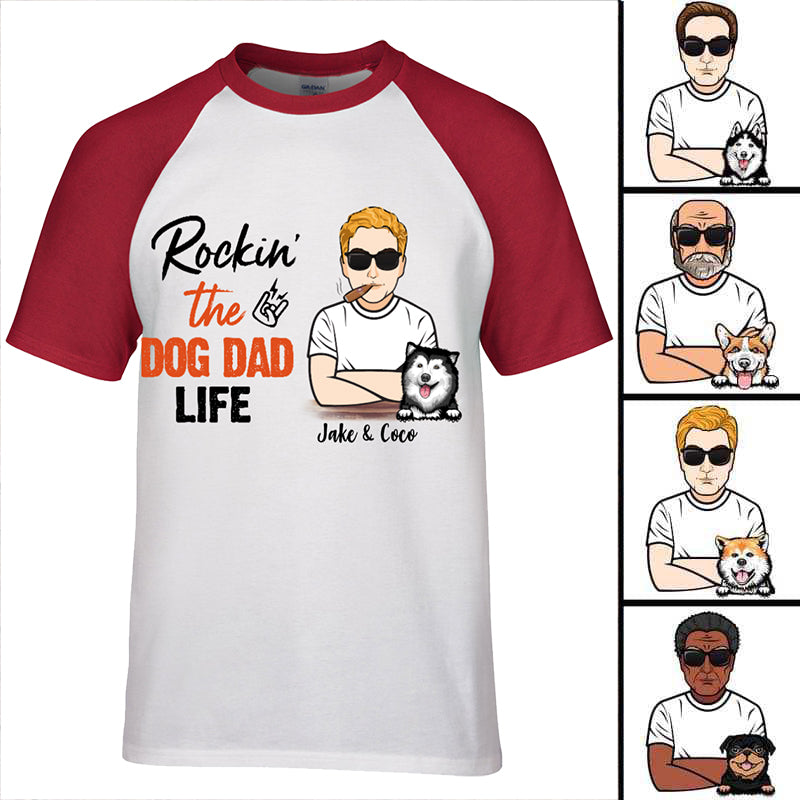 Rockin‘ Dog Dad Life Old Man Personalized Round Neck Baseball Tee