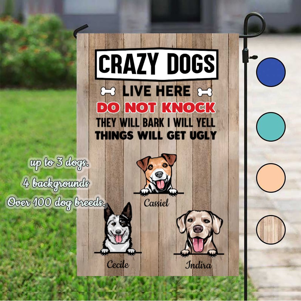 Crazy Dogs Live Here Peeking Dog Personalized Dog Decorative Garden Flags