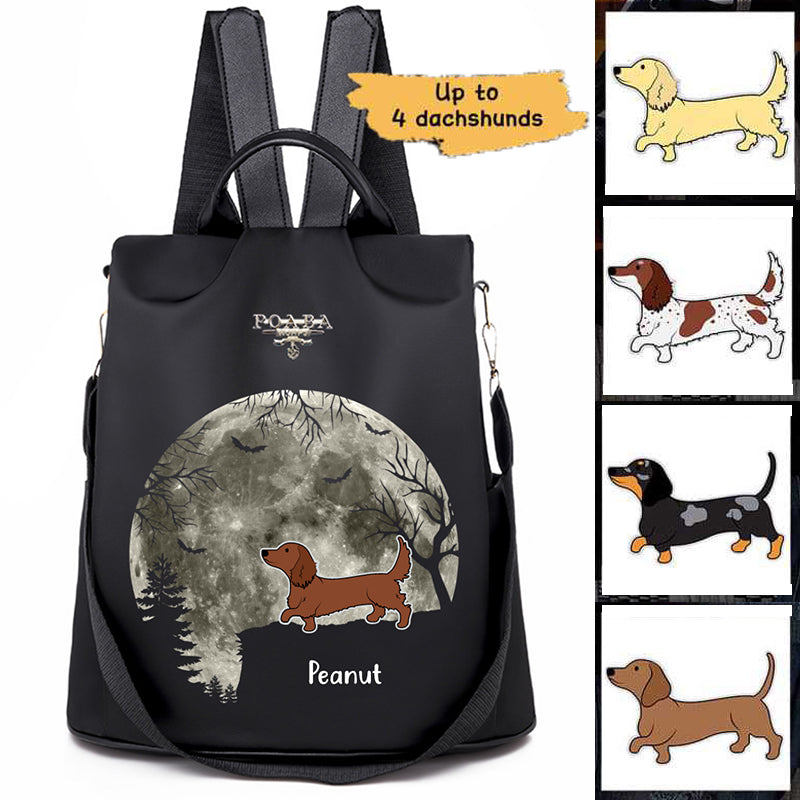 Dachshund Dogs In The Moon Light Personalized Backpack