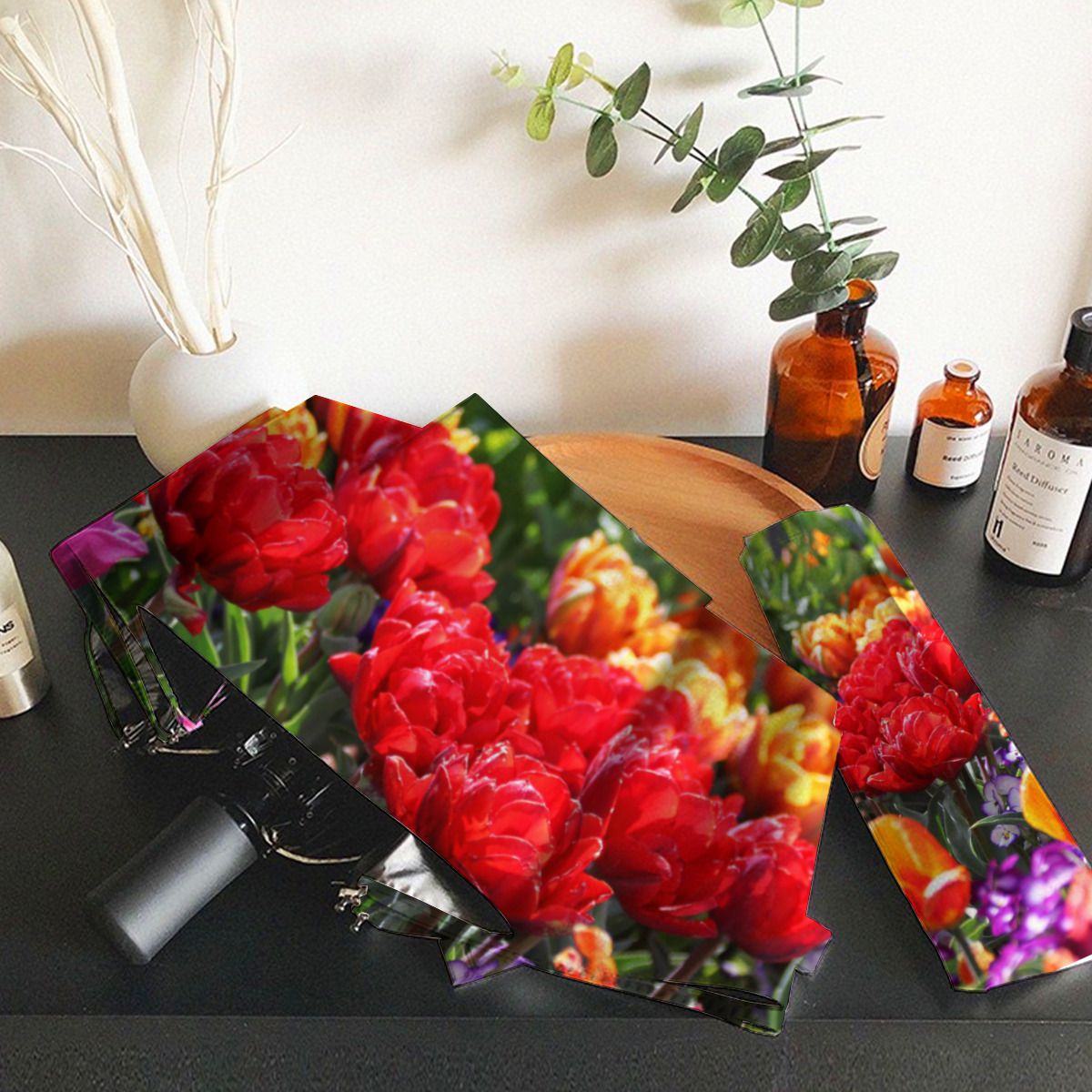 Falln Floral Crimson Waves Brushed Polyester Umbrella No.2VRGJP