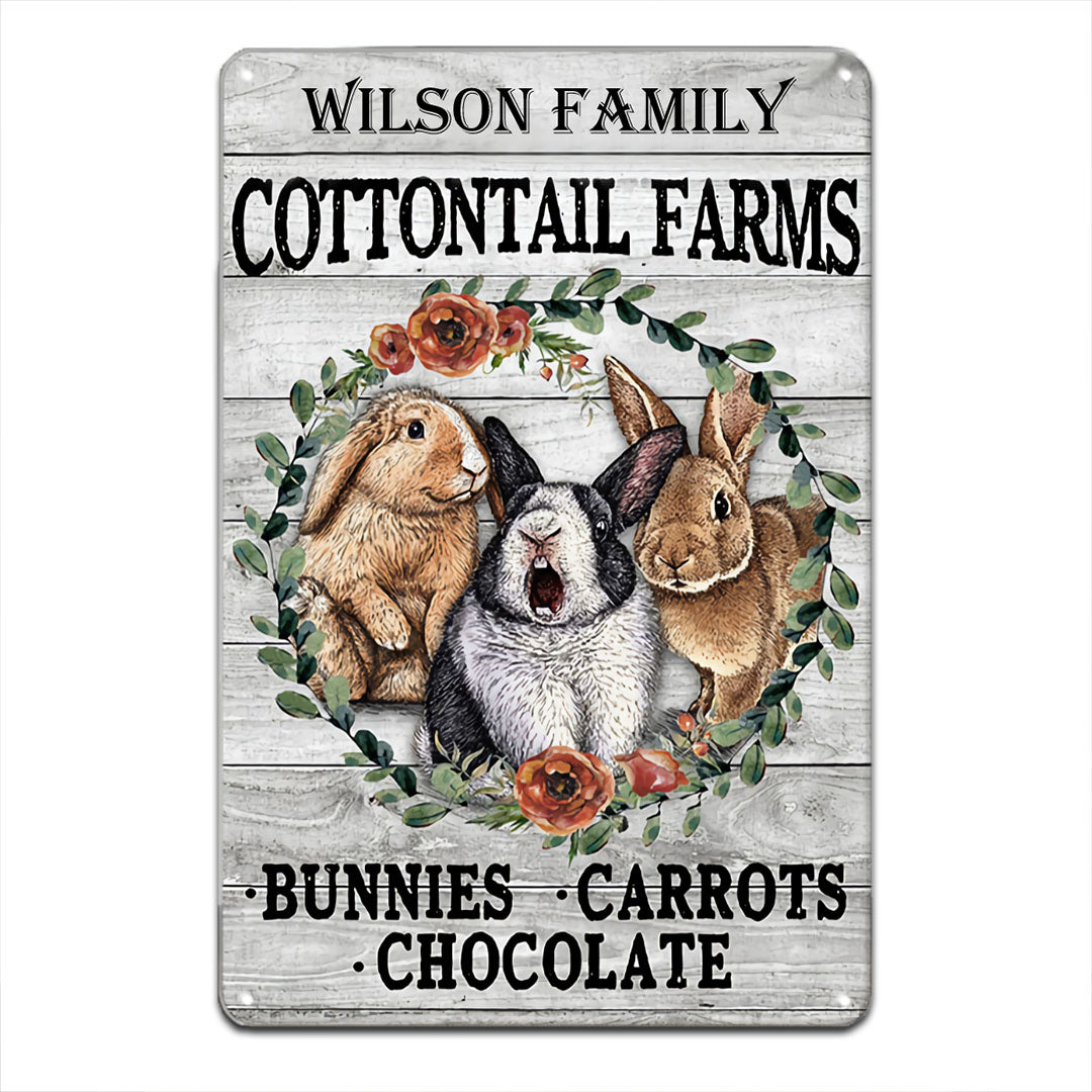 Personalized Rabbit Cottontail Farms Metal Signs