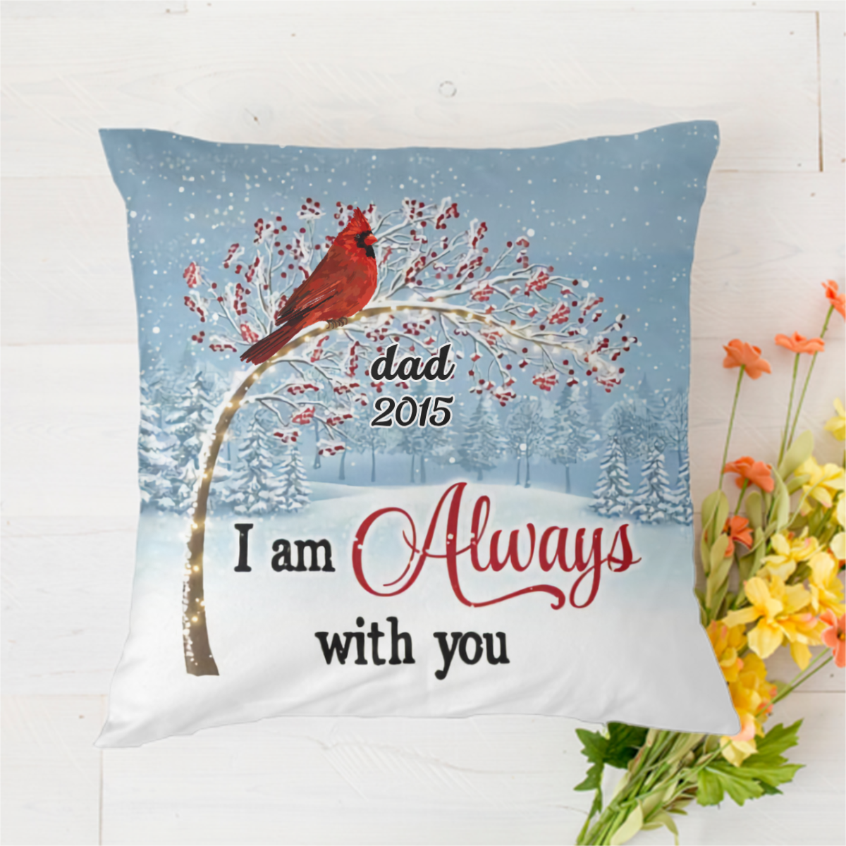 Berry Tree Cardinals Memorial Personalized Polyester Linen Pillow