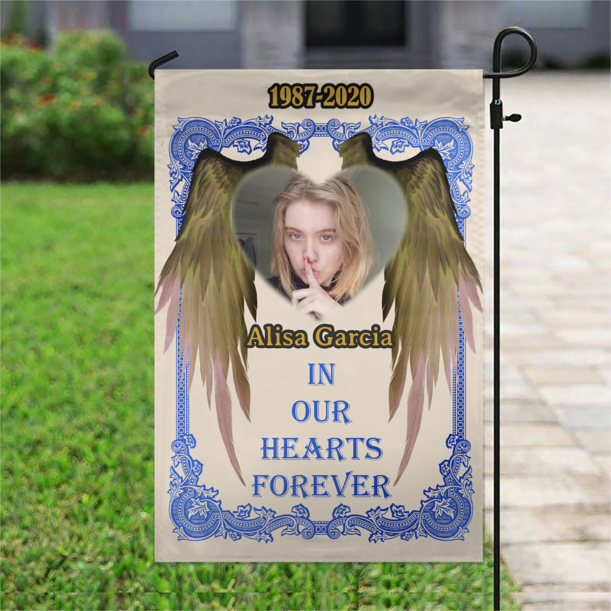 In Our Hearts Forever  Personalized Photo Memorial Garden & House Flag
