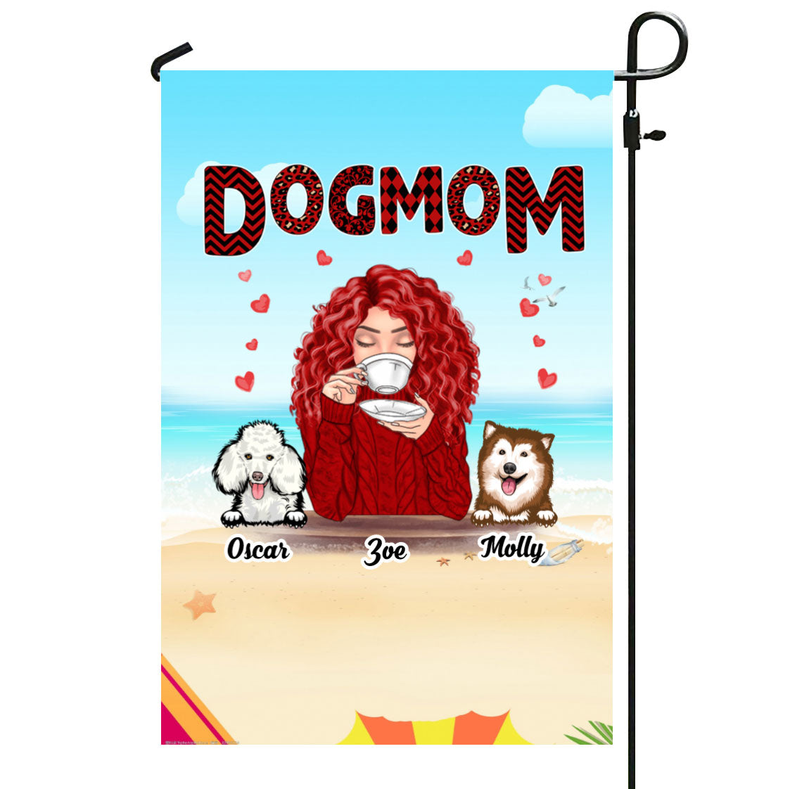 Dog Mom Red Patterned Personalized Names & Designs Garden Flag